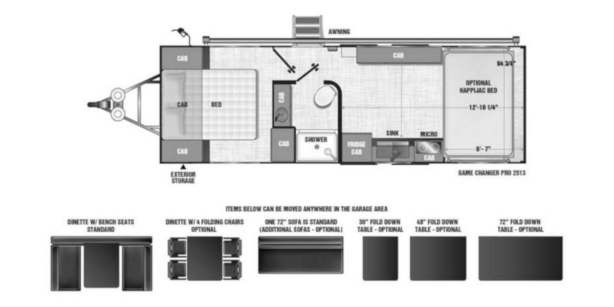 2022 ATC Game Changer Pro Series Toy Hauler 2513 Travel Trailer at Camperland RV STOCK# 227208 Floor plan Layout Photo