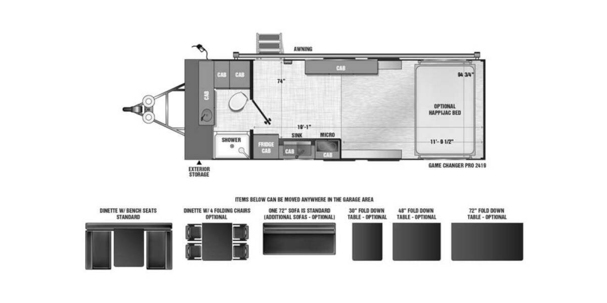 2022 ATC Game Changer Pro Series Toy Hauler 2419 Travel Trailer at Camperland RV STOCK# 227204 Floor plan Layout Photo